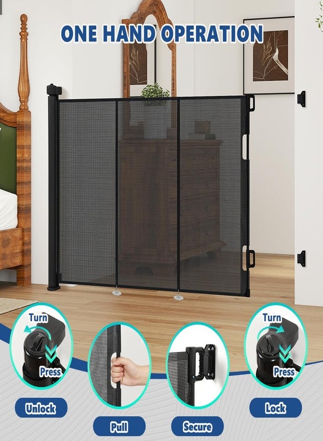 AGESISI Retractable Baby Gate Extra Wide, 118” Wide x 41” Tall Mesh Dog Gates for Stairs & Doorways, Pet Dog Fences One-Hand Operation Child Safety Gate for Indoor or Outdoor, Easy Installation, Black - Image 2